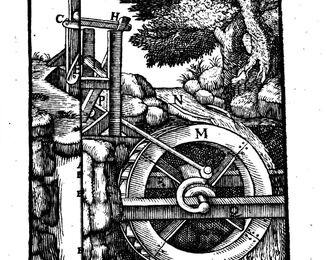 Mědirytina stroje na odvádění vody v Diva Montis Sancti Bohuslava Balbína , 1665