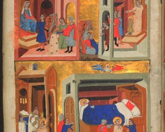 2v : Drahomíra dává Tunnovi a Gomonovi koně a stříbro, aby zabili sv. Ludmilu. Tunna a Gomon před sv. Ludmilou a sv. Václavem. <br />  Sv. Ludmila se zpovídá a připravuje na smrt. Tunna a Gomon vyrážejí dveře komnaty a rdousí sv. Ludmilu. 