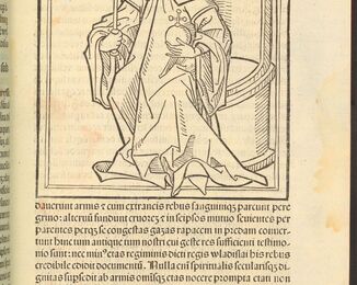 Johannes de Thurócz, Chronica Hungarorum. Brno, 20. III. 1488. Jeden tisků vydaných nejstarší moravskou tiskárnou, kterou od 1486 provozovali v Brně tiskaři německého původu Konrad Stahel a Mathias Preinlein. Dokladem vysoké typografické úrovně brněnské tiskárny je 41 vyobrazeními panovníků doprovozené vydání Uherské kroniky. NK ČR sign. 41 C 49. Fol. q4r