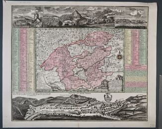 Matthäus Seutter: Accurate abbildung der Statt KAYSER CARLSBAD …, Augsburg, Matthäus Seutter, 1730-1760. Kolorovaná mapa západních Čech, konkrétně Loketského kraje, od významného německého barokního kartografa Matthäuse Seuttera, vydaná mezi lety 1730 a 1760. Vpravo dole názvová deska s alegorickou postavou, vlevo dole mapová legenda. U okrajů této mapy se nachází velmi obsáhlý rejstřík toponym, měřítko a stručný příběh o založení města Karlových Varů. Mapa je vyzdobena vedutami západočeských měst jako jsou Loket, Karlovy Vary a Ostrov, pod spodním okrajem se pak nachází honosnější veduta Karlových Varů se znakem tohoto významného lázeňského města. NK ČR, sign. 62 B 289