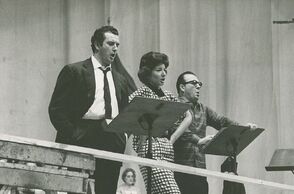 Photo Milan. Teatro alla Scala. Franco Corelli, Maria Callas, and Nicola Zaccaria during the recording of Vincenzo Bellini's opera Norma 1962 - Touring Club Italiano 